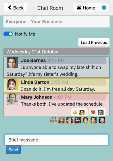 Chat in the ShiftApp mobile app