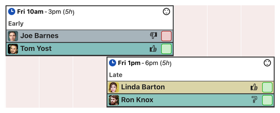 Accepted and declined shifts on the schedule