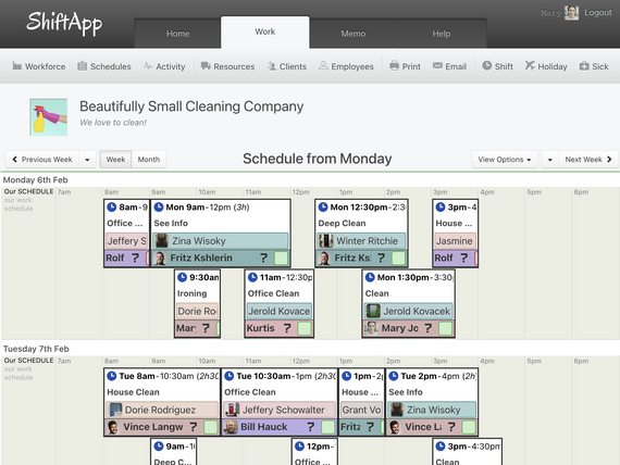Cleaning Company Shift Schedule