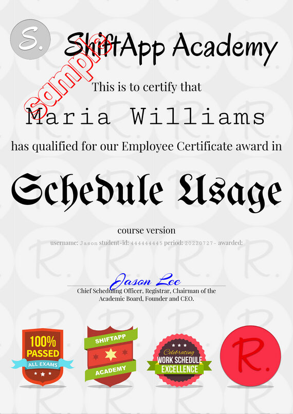 Employee Schedule Usage Certificate